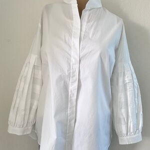 CAROLINA HERRERA White Cotton Three-Quarter Sleeve Shirt